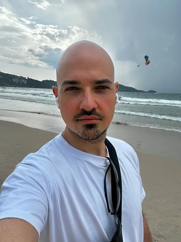 Dušan Todorović on a beach