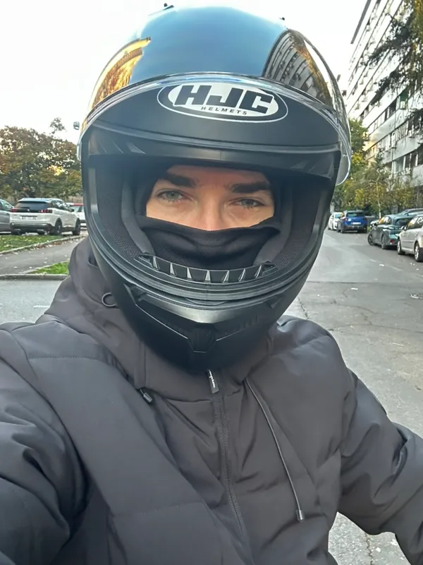 Dušan Todorović wearing a motorcycle helmet